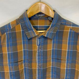 Horny Toad Light Brown Blue Plaid Twill Long Sleeve Button Front Shirt Size M